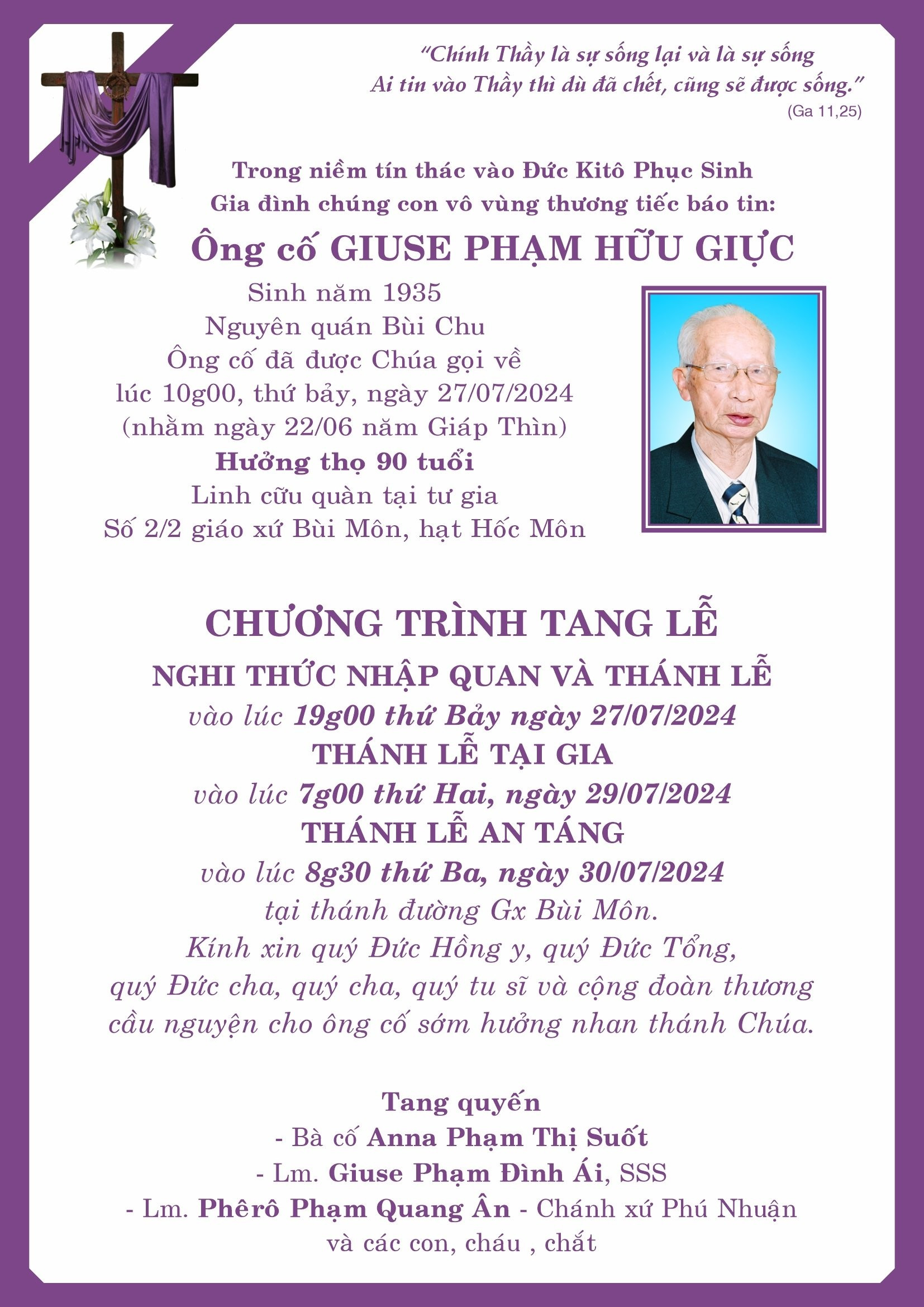 Cáo phó Ông cố Giuse Phạm Hữu Giực